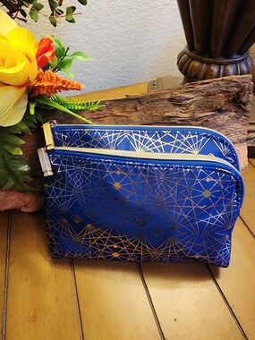 Kestrel Cosmetic Zip Pouch in Royal Blue with Gold Geometric Print